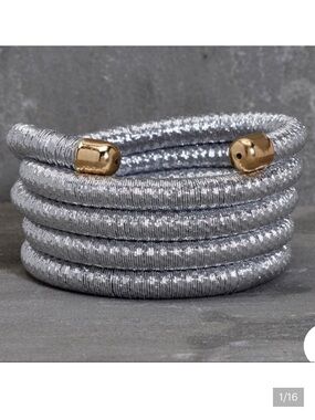 NEW• Sugared +Bronzed Silver Coil Wrap Bracelet With Gold Accents